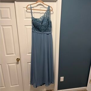 Kennedy Blue Sutton, One-Shoulder Dusty Blue Maxi Dress